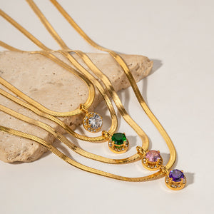 18k gold fashion light luxury flat snake chain with double three-dimensional zircon pendant design pendant necklace 2165b288-1193-4e39-a3d0-a6de458a200b Artshiney