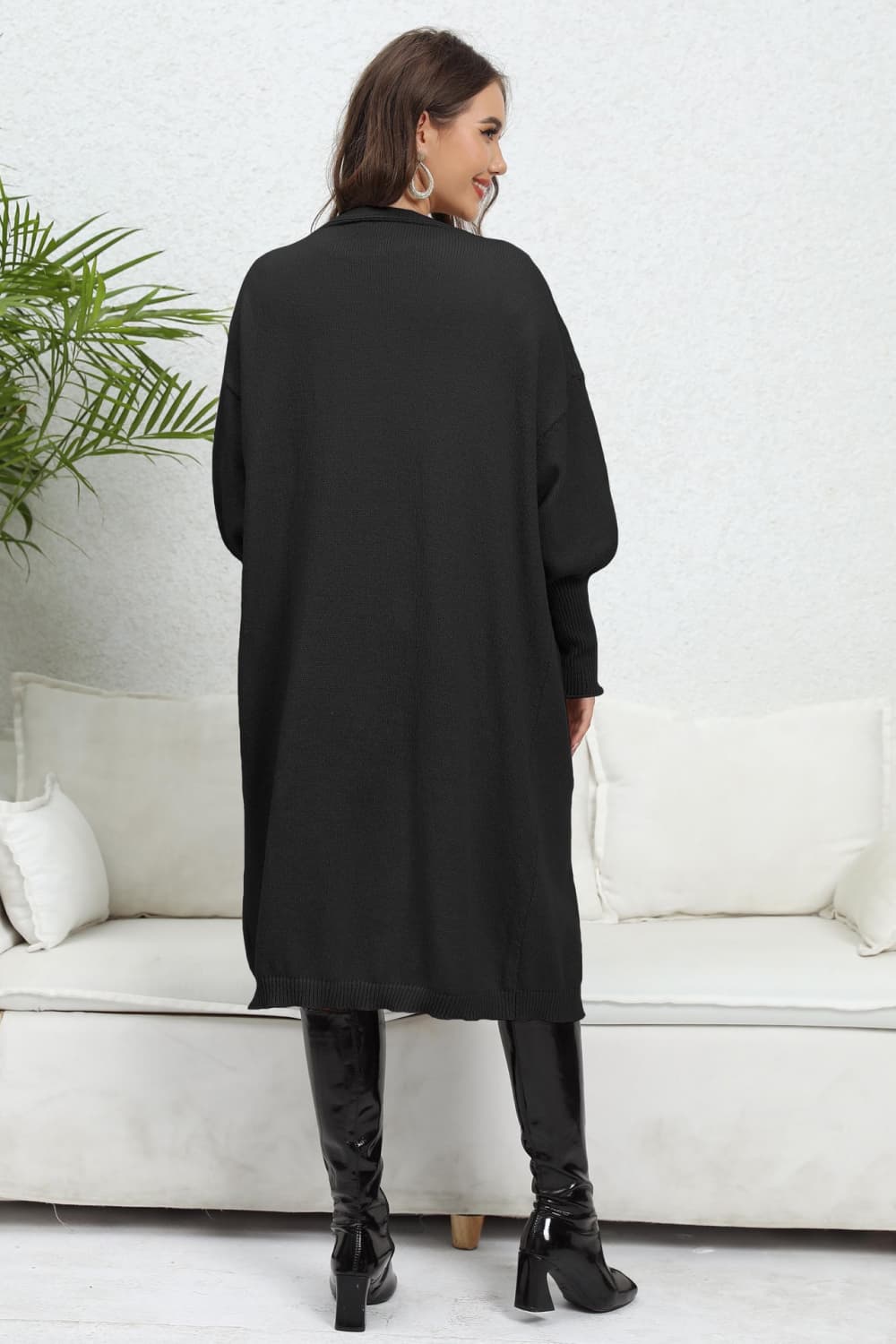 Lantern Sleeve Open Front Pocketed Cardigan 21696d0b7b3f4955888bda29aae8c5d5-Max Glownestbest