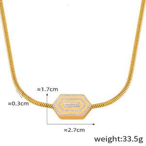 18k gold exquisite noble hexagonal diamond design light luxury style necklace bracelet set Necklace 21ad52ca-c642-4742-82fc-b0d56f8be635 Glownestbest