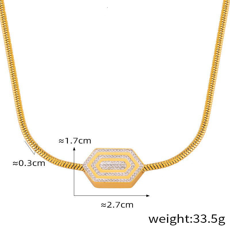 18k gold exquisite noble hexagonal diamond design light luxury style necklace bracelet set Necklace 21ad52ca-c642-4742-82fc-b0d56f8be635 Glownestbest