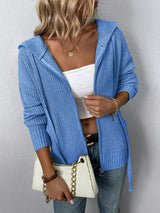 Zip-Up Drawstring Detail Hooded Cardigan Blue 21c62cad26a64a5a85ec39fd8ac94bbc-Max Glownestbest