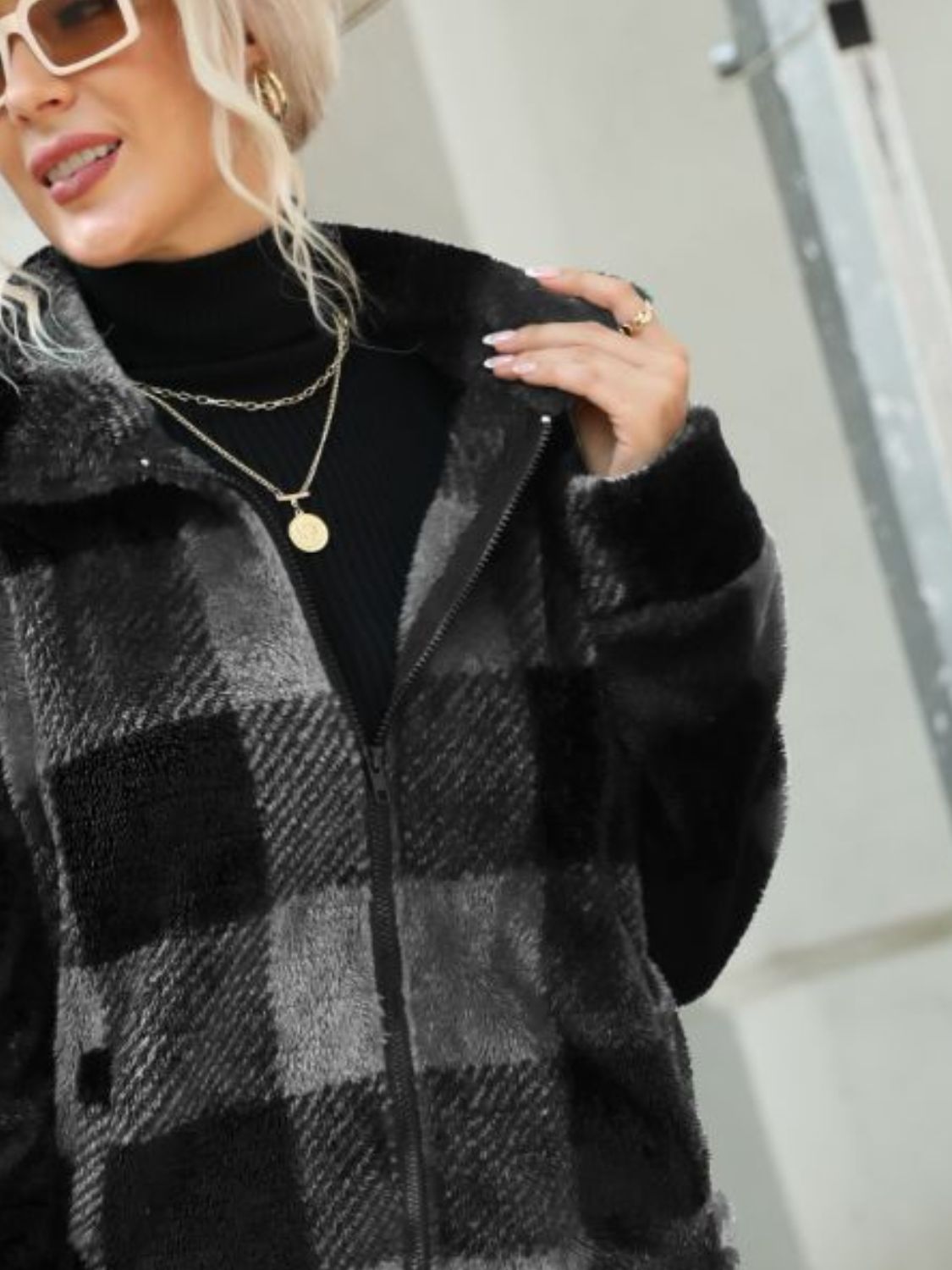 Glownestbest ® | Plaid Zip-Up Collared Jacket 21da28e9d2ed41219a32d402df270a44-Max Glownestbest
