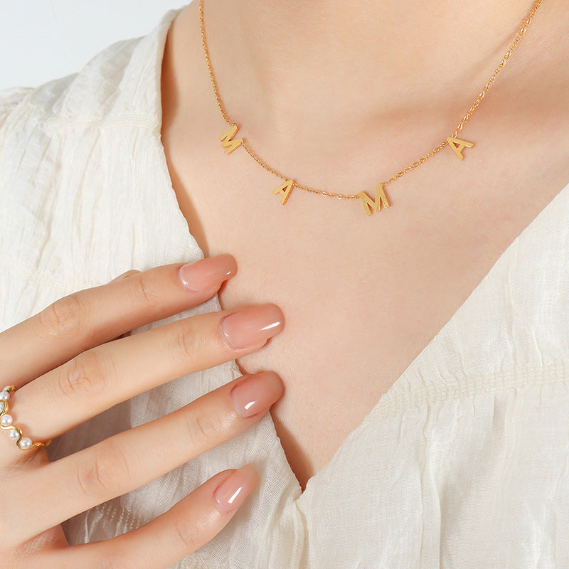 18K gold simple and elegant letter "MAMA" design light luxury style necklace Gold 226d7f40-5906-4c05-ad90-8defc905f0a0 Artshiney