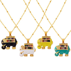 18K Gold Trendy Personalized Elephant Inlaid Gemstone Design Necklace 227c9763-48fb-4eab-a0e3-1697091e4dfc Glownestbest