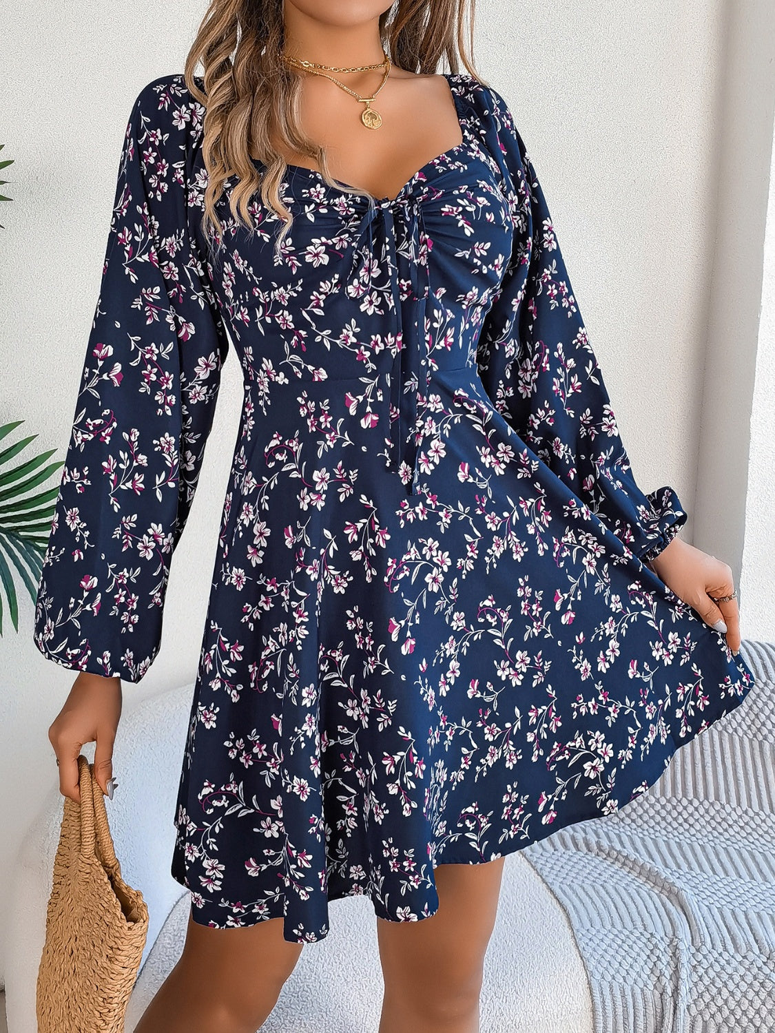 Printed Sweetheart Neck Balloon Sleeve Mini Dress 2282fa0a-75b0-44ff-a8b1-3088ee32626c-Max Glownestbest