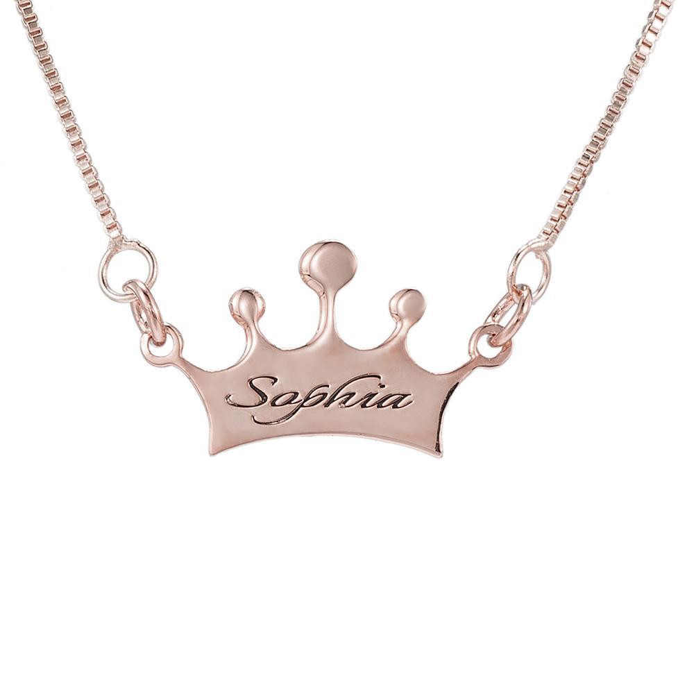 Noble Crown Lettering Custom Name Necklace Rose gold 23134690-8b1c-4d3f-ba71-327843996a03 Artshiney