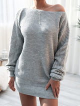 Rib-Knit Mini Sweater Dress Charcoal 2351e04fa6f04c8b99695f726ae01092-Max Glownestbest