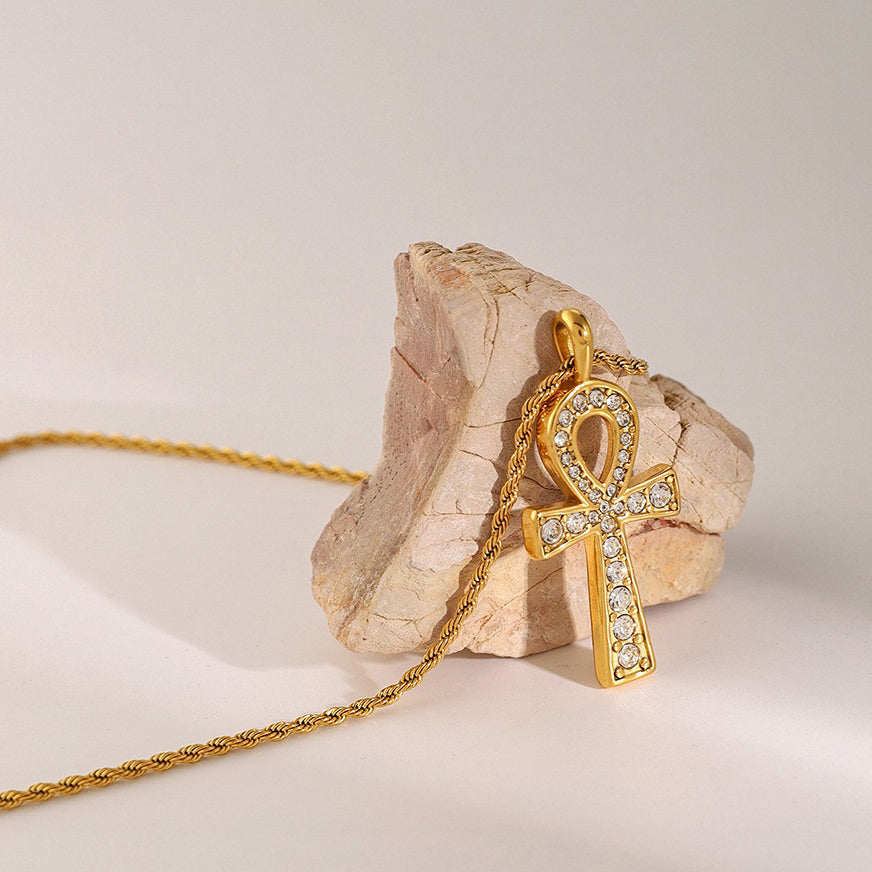 18K Gold Fashion Simple Cross Shape Diamond Design Pendant Necklace 239ead30-576a-4edb-a110-2803ea310816 Glownestbest
