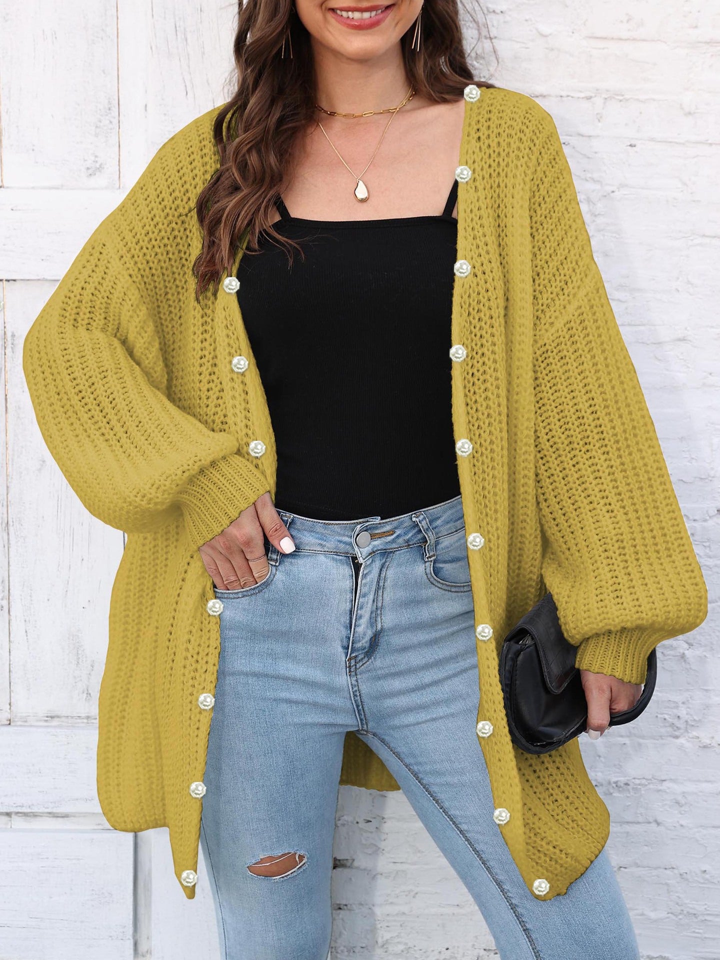 Open Front Long Sleeve Cardigan Yellow-Green One Size 23d320e8-83ad-4f96-92e5-dc4f29453dee-Max Glownestbest