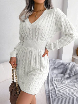 Cable-Knit V-Neck Mini Sweater Dress 24990aaf8a34487884d9e00cbf021c80-Max Glownestbest