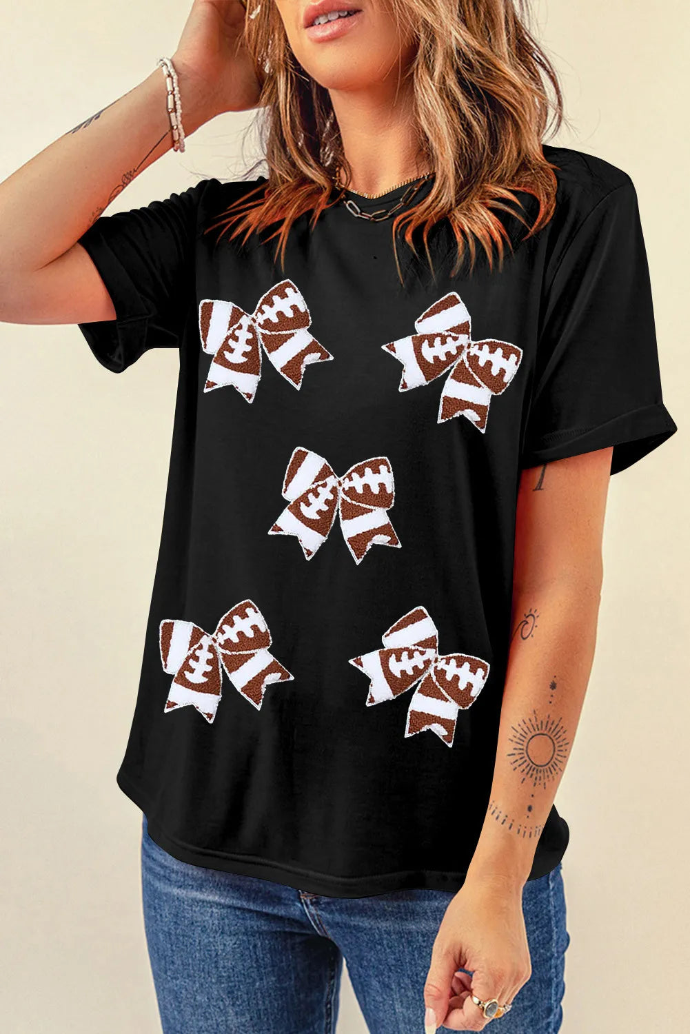 Glownestbest ® | Bow Round Neck Short Sleeve T-Shirt 2517adcd-096d-4227-ad49-32ae4b38a310-Max Glownestbest