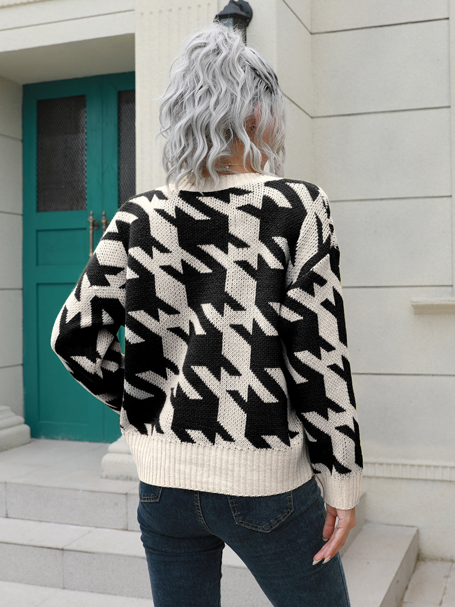 Houndstooth Button Down Cardigan 253892cf452045928341a687410da006-Max Glownestbest