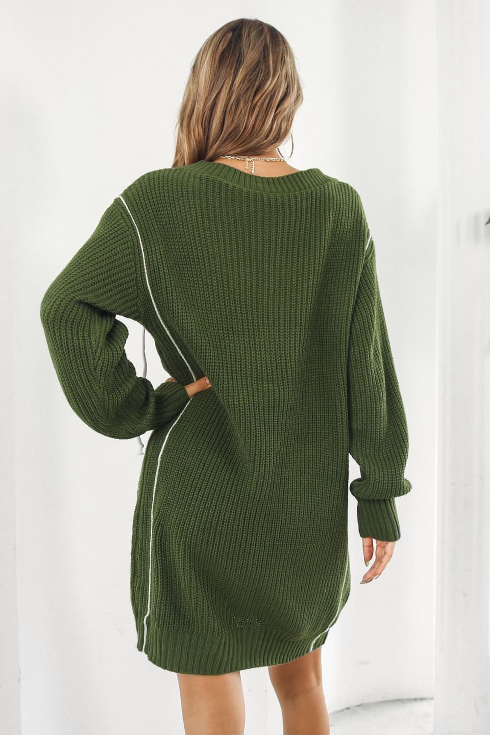 Contrast V-Neck Sweater Dress 256af1d6560c41308a78c5837e970ebb-Max Glownestbest