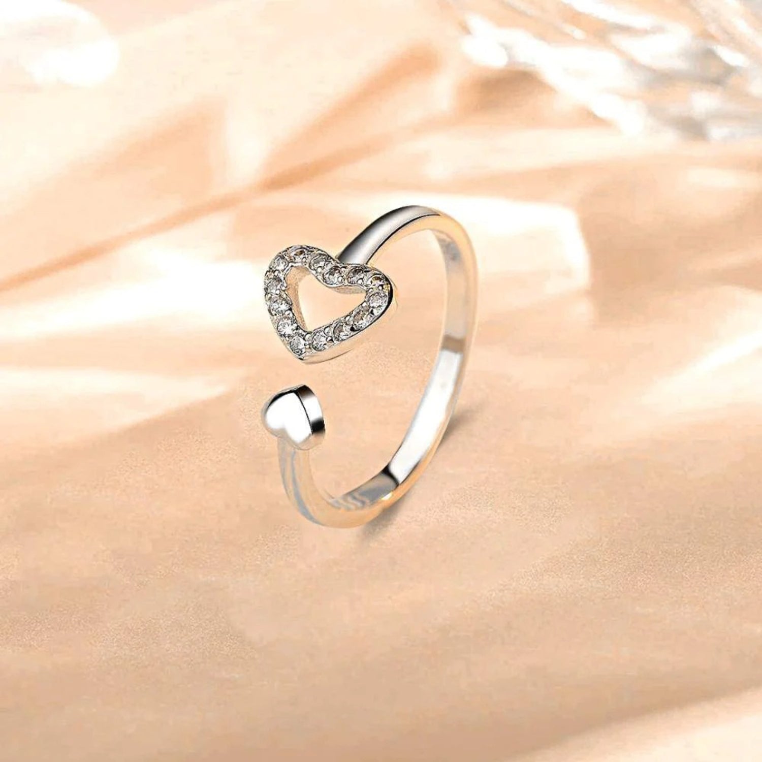 925 Sterling Silver Inlaid Zircon Heart Open Ring 25ba09f6-b700-46d8-a763-a952df3133a9-Max Trendsi