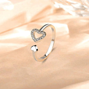925 Sterling Silver Inlaid Zircon Heart Open Ring 25ba09f6-b700-46d8-a763-a952df3133a9-Max Trendsi
