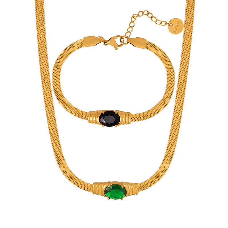 18K gold classic vintage inlaid zircon design bracelet necklace set 25d08a20-88db-4014-a20d-92e9a3683231 Artshiney