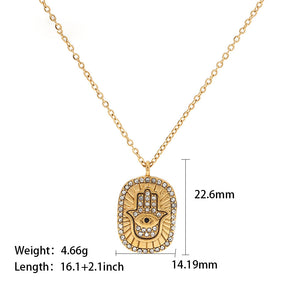 18K Gold Plated Geometric Transparent Zircon Palm Oval Eye Pendant Necklace 25da4c1e-f4b7-428d-83e3-c915c1599408 Artshiney