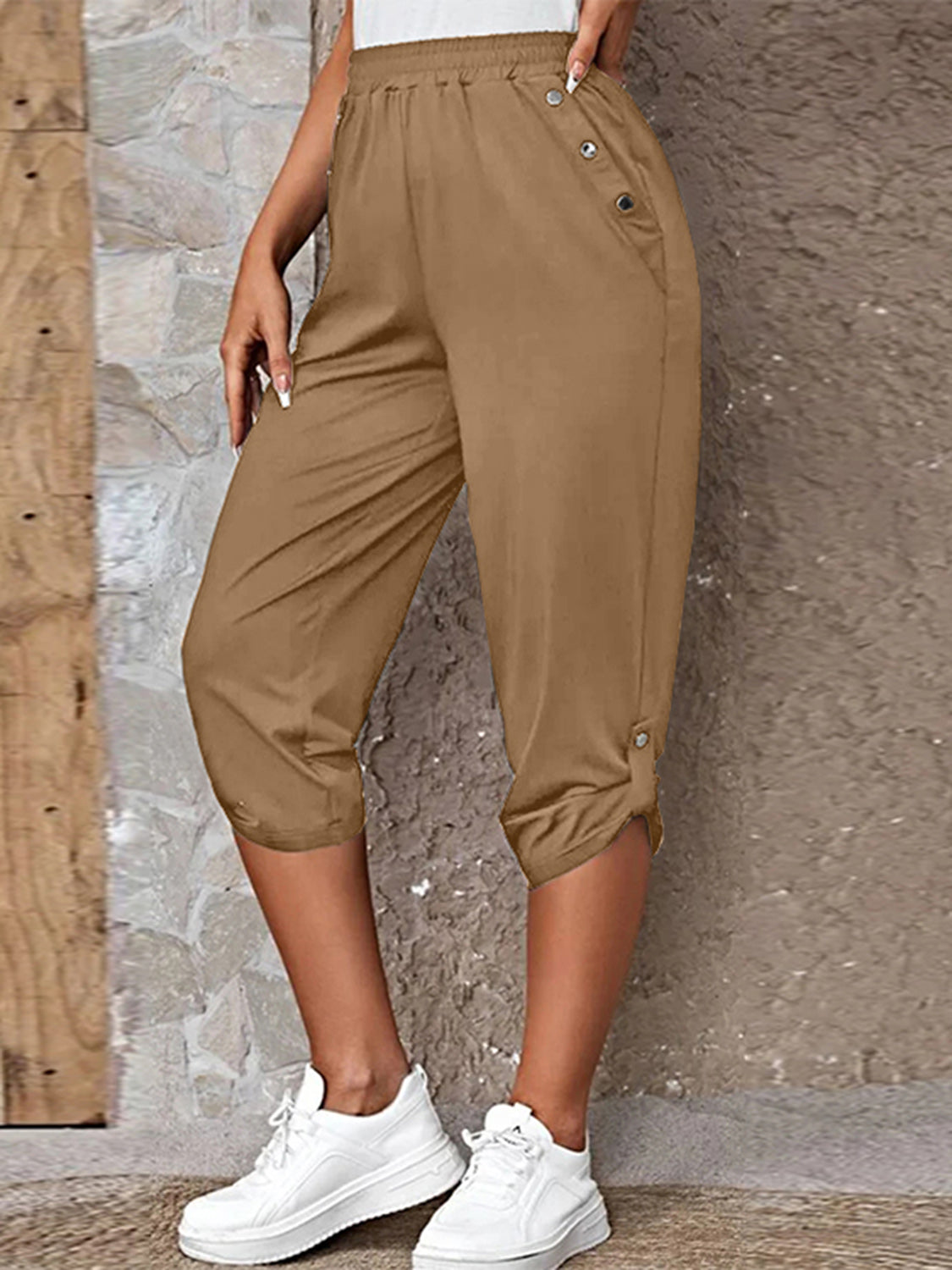 Full Size Roll-Tab Capris Pants 2619604c5a624bd196c09274ab6275d4-Max Trendsi