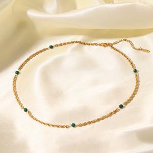 18k Gold Plated Inlaid Natural Green Malachite Twist Chain Style Necklace 2623d63e-628a-47f7-80c1-d060bac54a49 Artshiney