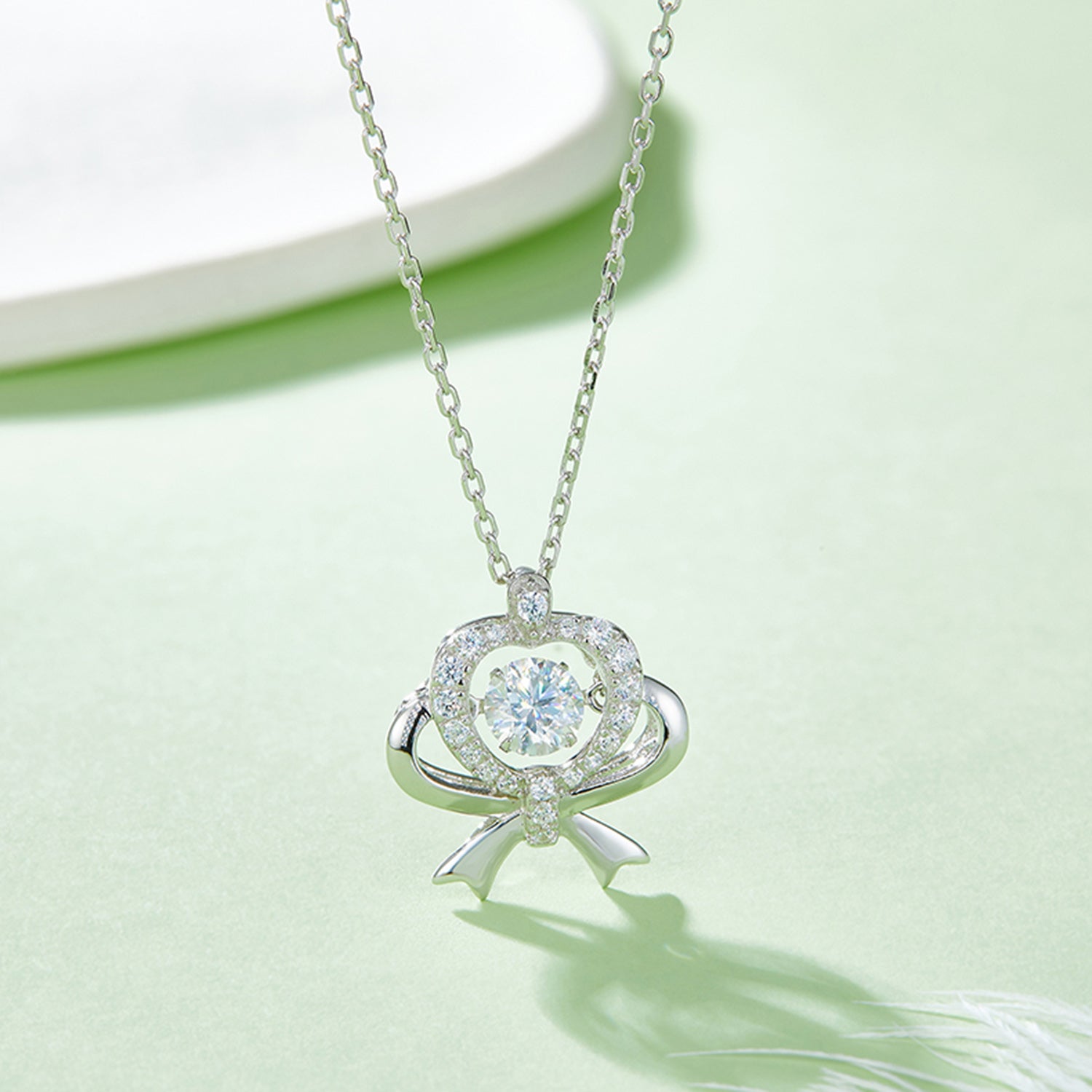 Moissanite 925 Sterling Silver Bow & Heart Necklace Silver One Size 2662e935-47eb-44cf-8bf7-c4aaccc8a2be-Max Trendsi