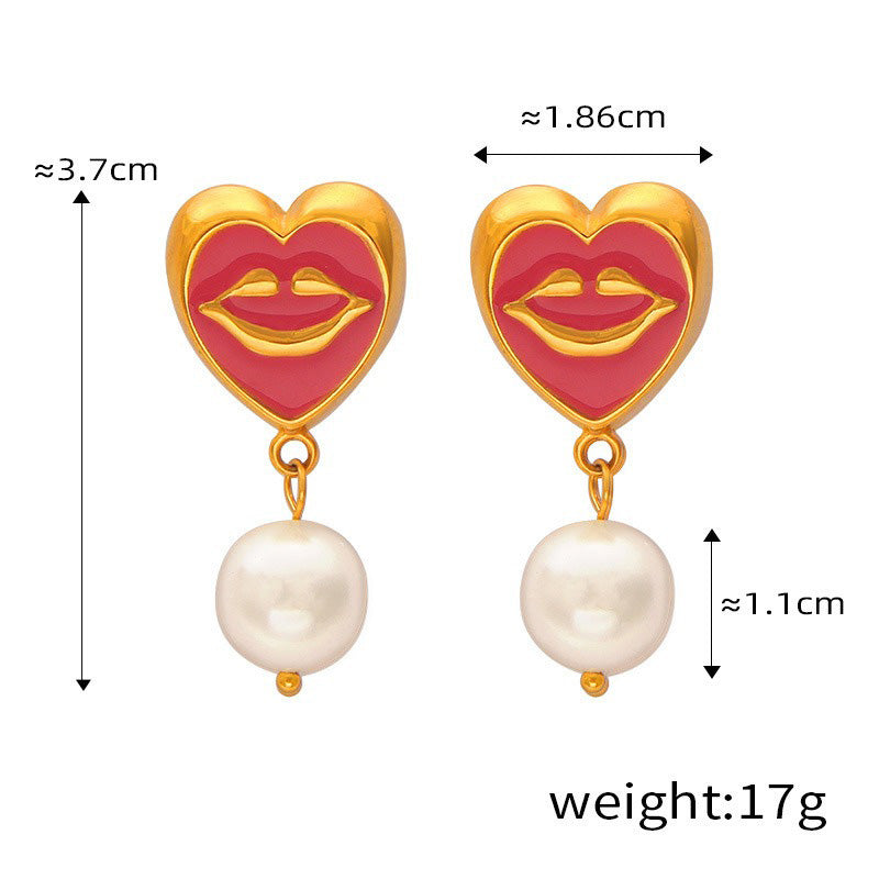 18K gold trendy personalized lips with pearl design simple style necklace and earrings set 269e444d-4332-4f2b-8262-f2747a5f05bf Artshiney
