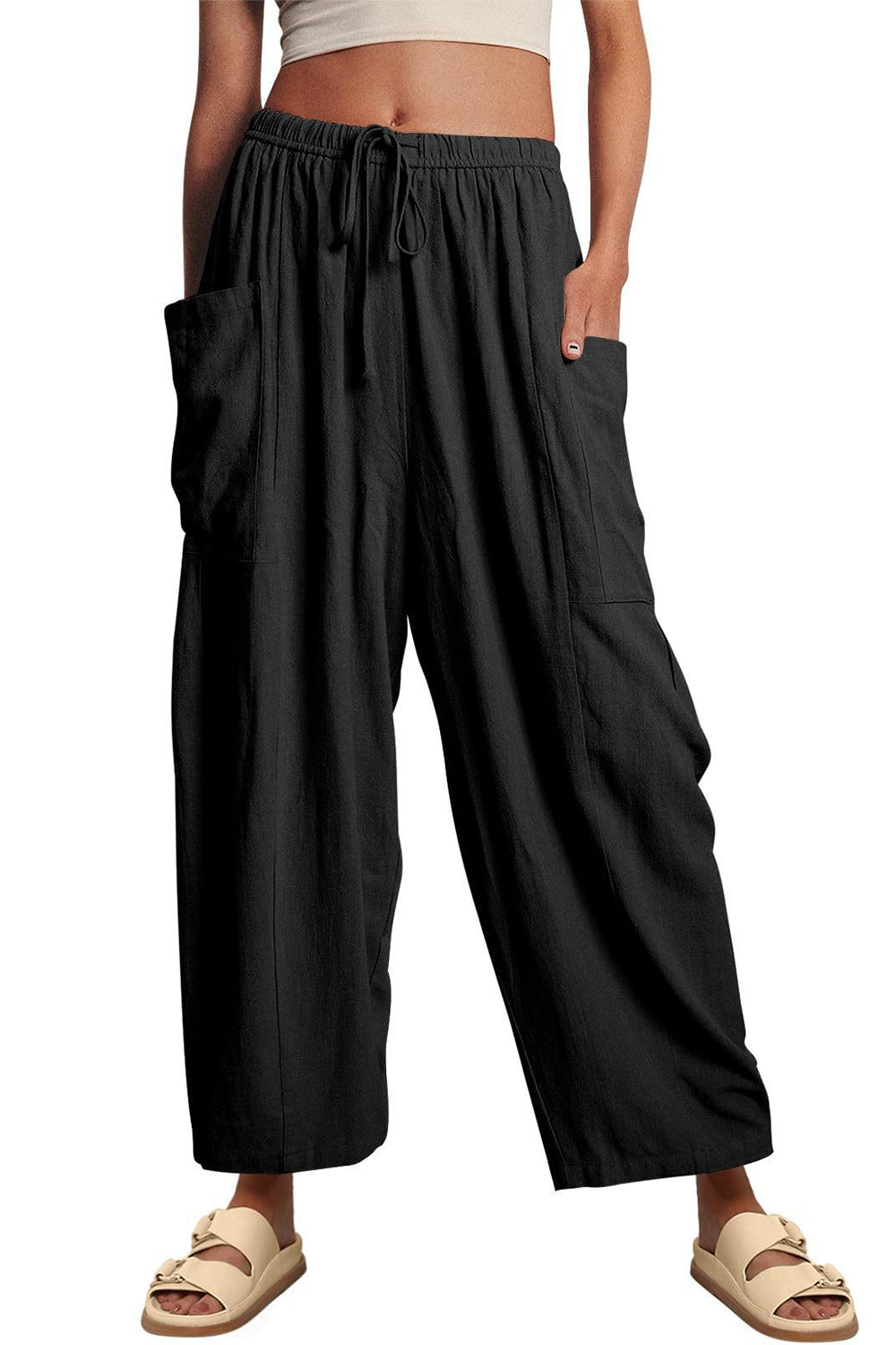 Full Size Pocketed Drawstring Wide Leg Pants 26d8890a-4938-4f75-b1ed-8b149baa6265-Max Trendsi