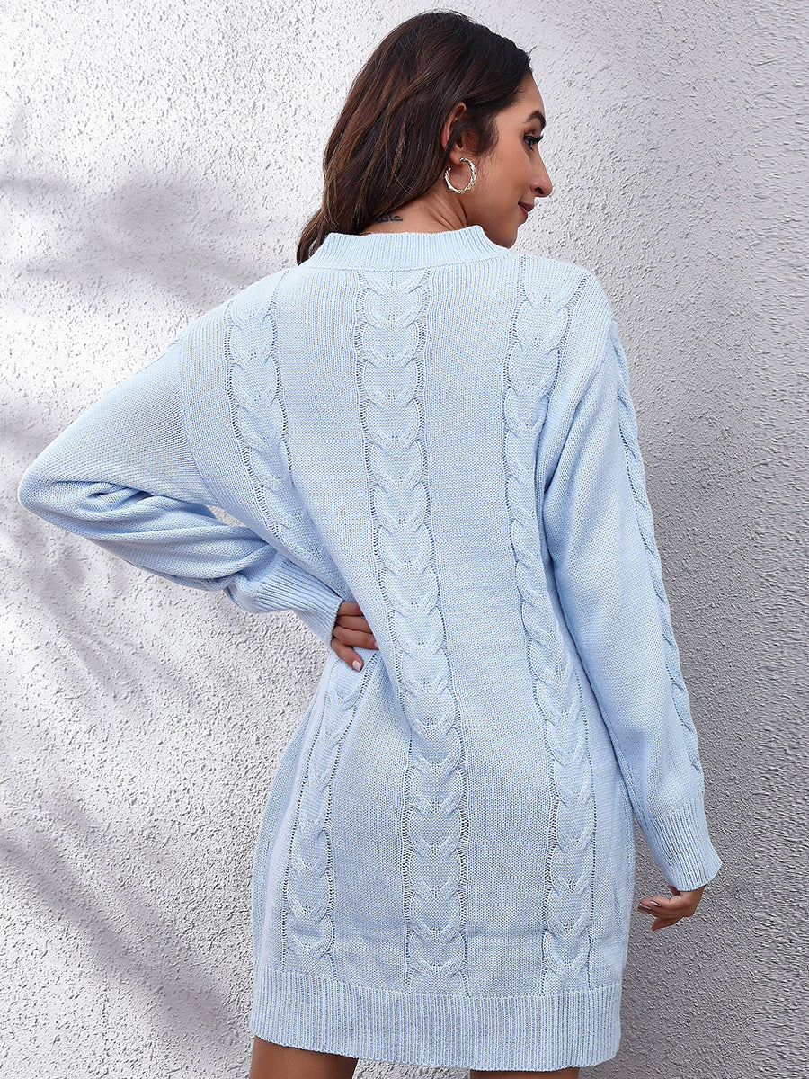 Cable-Knit Round Neck Sweater Dress 27038d47ac464bd9a3c0e9e2ec1272af-Max Glownestbest