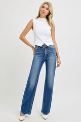 RISEN Tummy Control High Rise Raw Cut Jeans Dark 2724f1ff-4046-40e1-aa0f-7950c64d8807-Max Trendsi