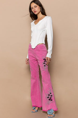 POL Raw Hem Embroidered Flare Pants 2748ad89-9ae5-4463-90f8-06d04363ae2c-Max Trendsi