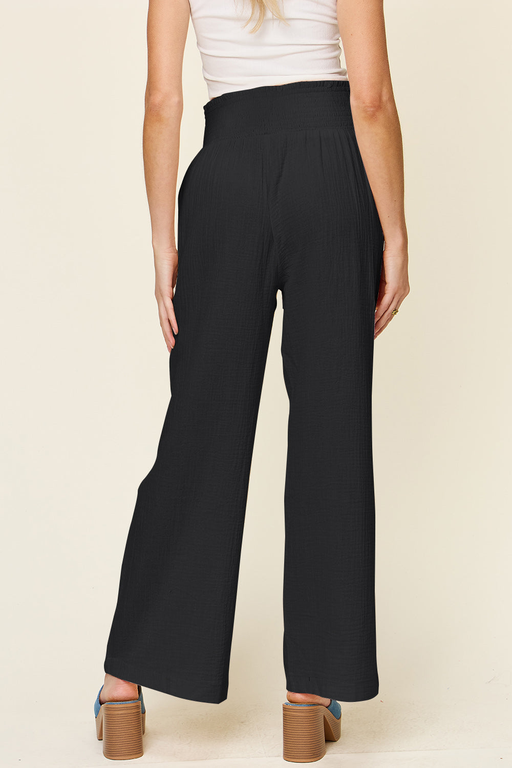 Double Take Full Size Texture Smocked Waist Wide Leg Pants 2761d9c8-3342-4e94-8535-66264220e91b-Max Trendsi