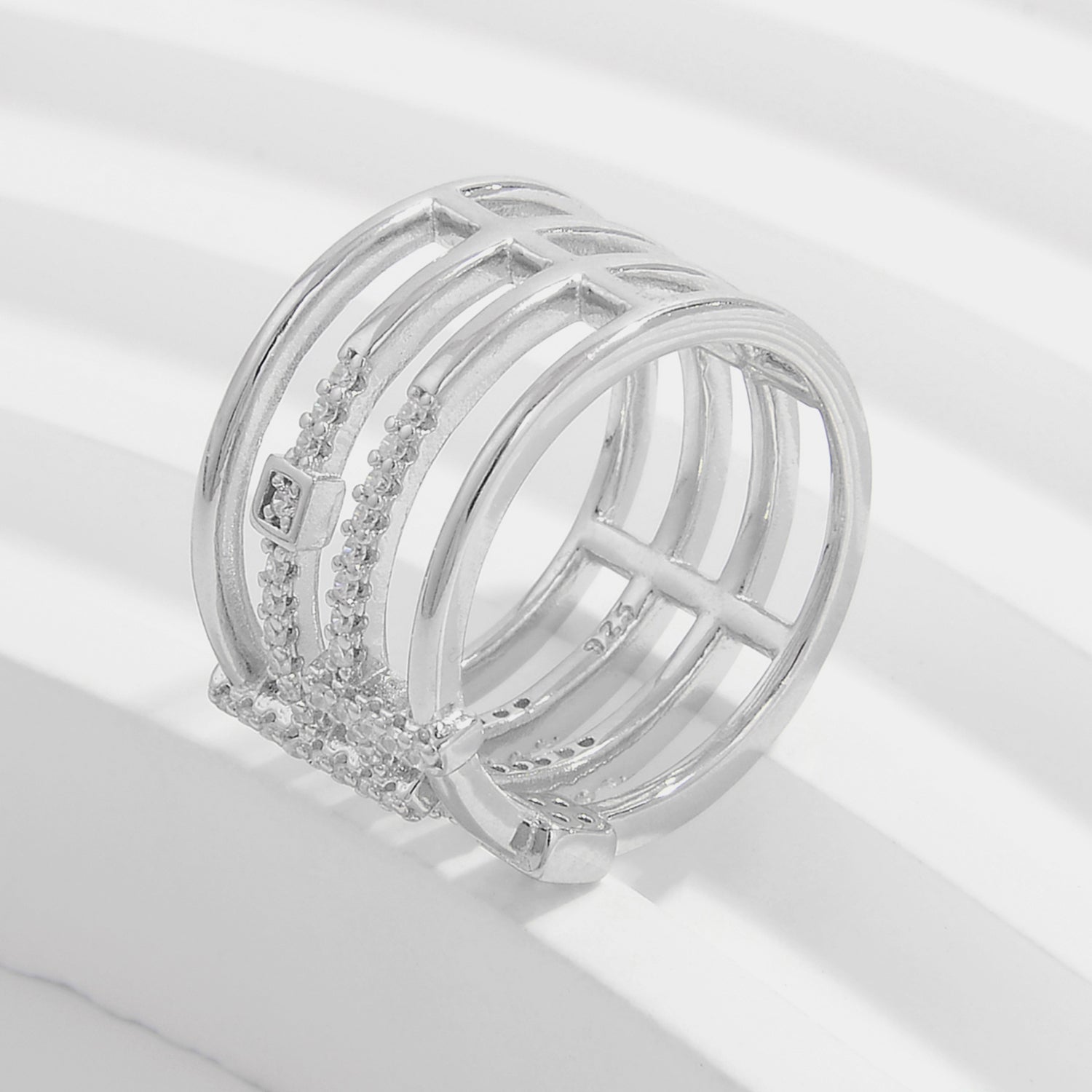 925 Sterling Silver Inlaid Zircon Ring Silver 277b3646-0425-4eae-8ec8-116dd21fd70a-Max Trendsi