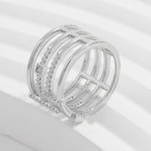 925 Sterling Silver Inlaid Zircon Ring Silver 277b3646-0425-4eae-8ec8-116dd21fd70a-Max Trendsi