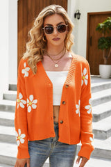 Floral Ribbed Trim Drop Shoulder Cardigan Orange 2785e05a811a4ba486a6013e954950f7-Max Glownestbest