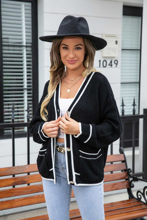 Angel Wings Waffle Knit V-Neck Cardigan with Pocket 27fd313e97774c2a8287685060bcd79b-Max Glownestbest