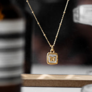 18K gold retro fashion square plate inlaid with gemstones and butterfly design light luxury style necklace 27ffe6fb-fd5d-4f0f-86eb-6f4968169e21 Artshiney