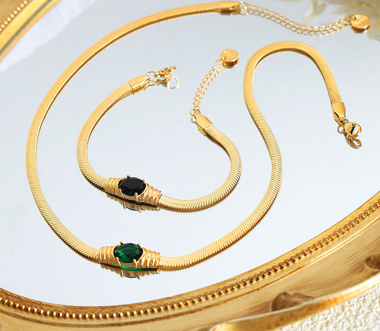 18K gold classic vintage inlaid zircon design bracelet necklace set 2971119a-e599-48eb-b93a-43755a9ddb13 Artshiney