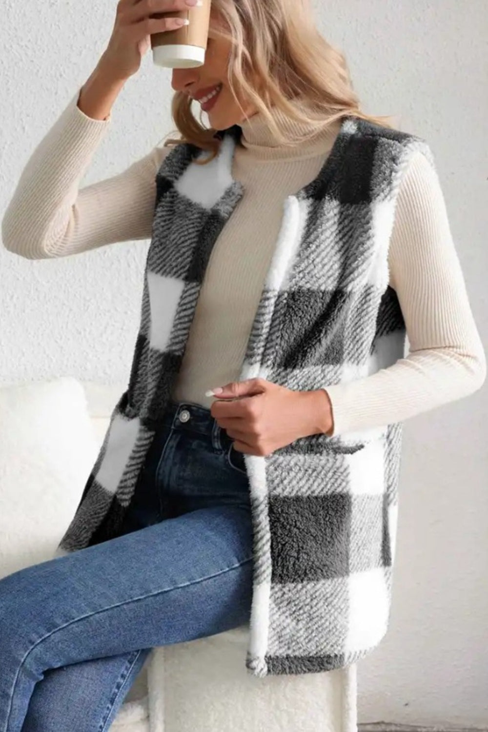 Glownestbest ® | Sherpa Plaid Open Front Vest Coat 29bff22b-b897-4e9c-8b5f-65a037bc1de1-Max Glownestbest