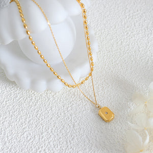 18K gold exquisite and noble square with double layer stacking design pendant necklace 2a0759e2-5306-4012-9840-7f45f1bbbcd7 Artshiney