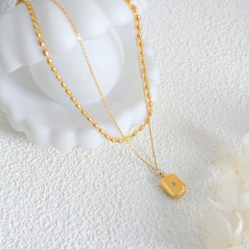 18K gold exquisite and noble square with double layer stacking design pendant necklace 2a0759e2-5306-4012-9840-7f45f1bbbcd7 Artshiney