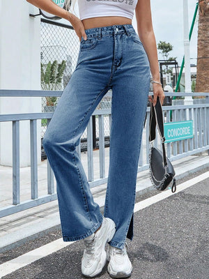 Slit High Waist Jeans with Pockets 2a65ca85-5026-4370-87d5-026b9f6145b2-Max Trendsi