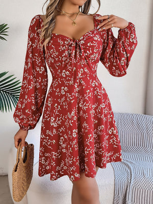 Printed Sweetheart Neck Balloon Sleeve Mini Dress 2a70d59d-e412-4a39-93d9-ced70b473e47-Max Glownestbest