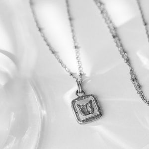 18K gold retro fashion square plate inlaid with gemstones and butterfly design light luxury style necklace Silver 2a9a89a2-36fe-4cf6-b1e0-06dadef0315a Artshiney
