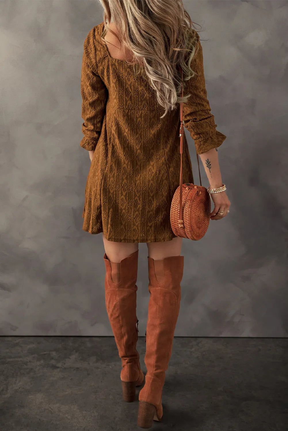 Textured Square Neck Mini Dress 2af79d84-a2e9-42d6-9947-7436d1a022d8-Max Glownestbest