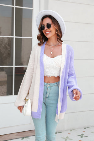 Angel Wings Open Front Contrast Color Balloon Sleeve Cardigan 2b1ccdf778a249528444d54fec22b469-Max Glownestbest