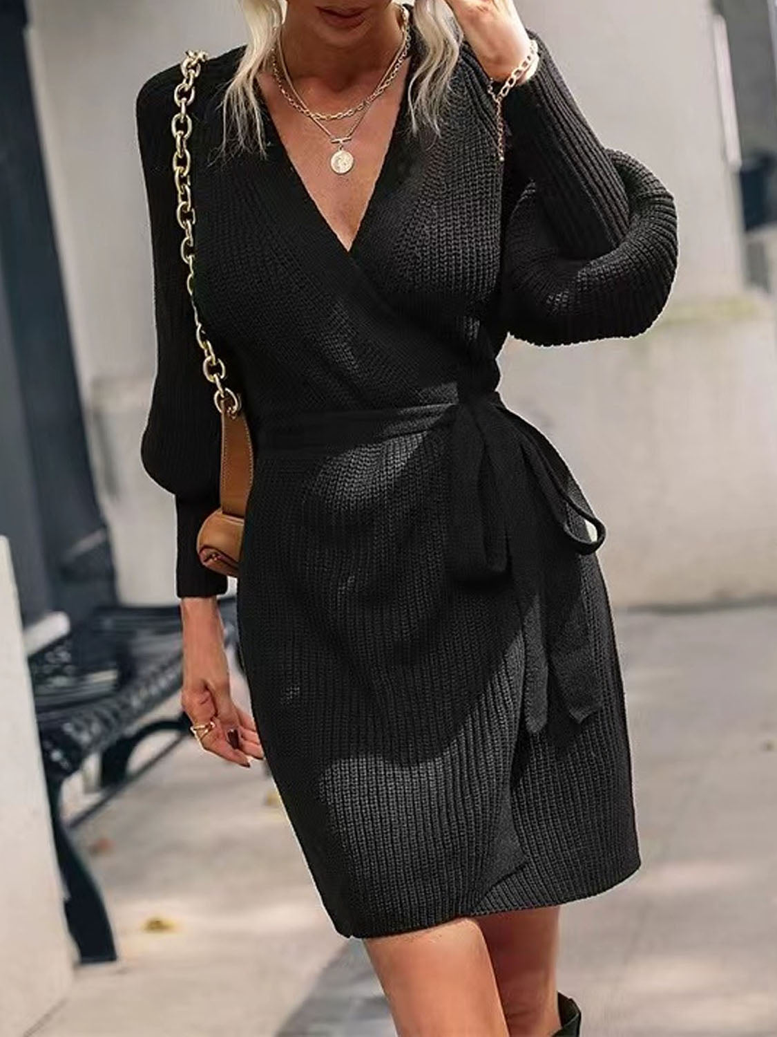 Open Front Lantern Sleeve Tied Cardigan Black 2b927864d2b94f3a99766df2c8c0397e-Max Glownestbest