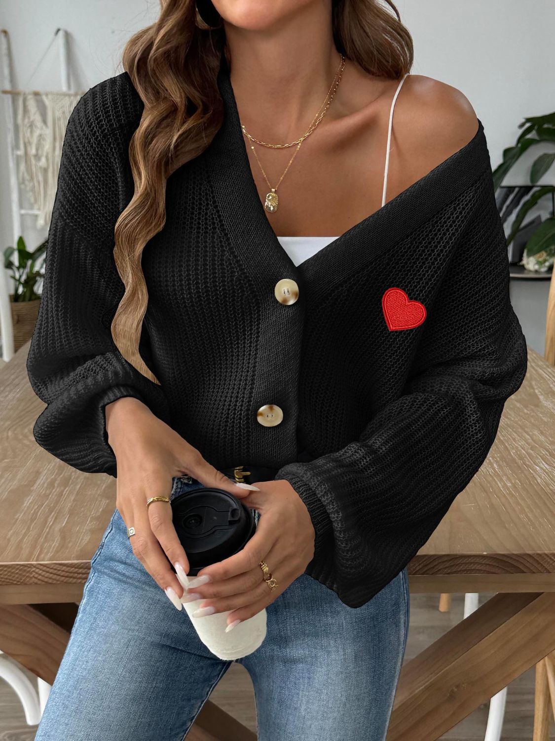 Heart Button Down V-Neck Long Sleeve Cardigan 2c169771-0154-4ce1-a071-2177d8155e51-Max Glownestbest