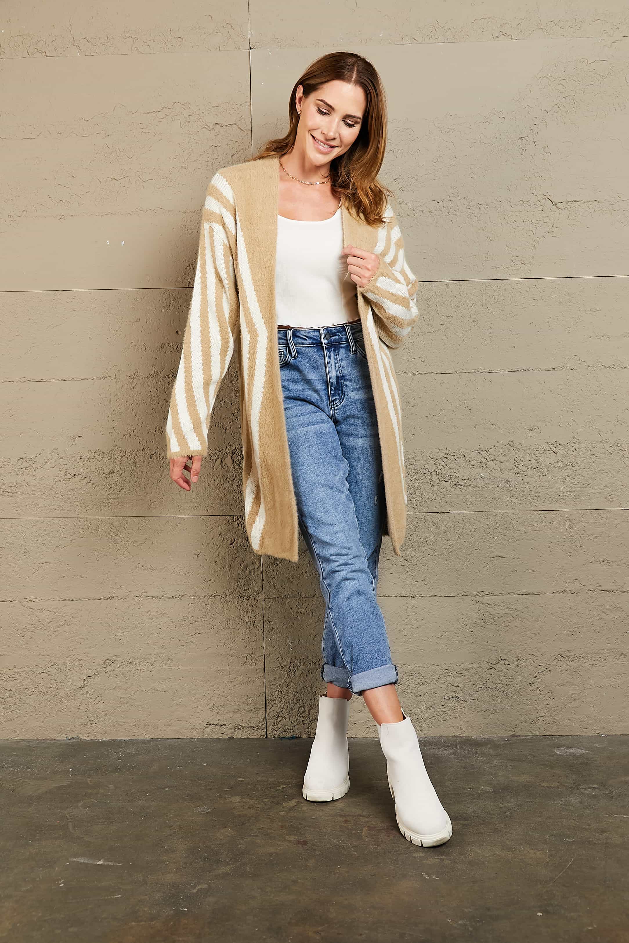 Glownestbest® | Woven Right Two-Tone Open Front Fuzzy Longline Cardigan 2c516ce5c8e147e3870cbc3eceae6b4f-Max Glownestbest
