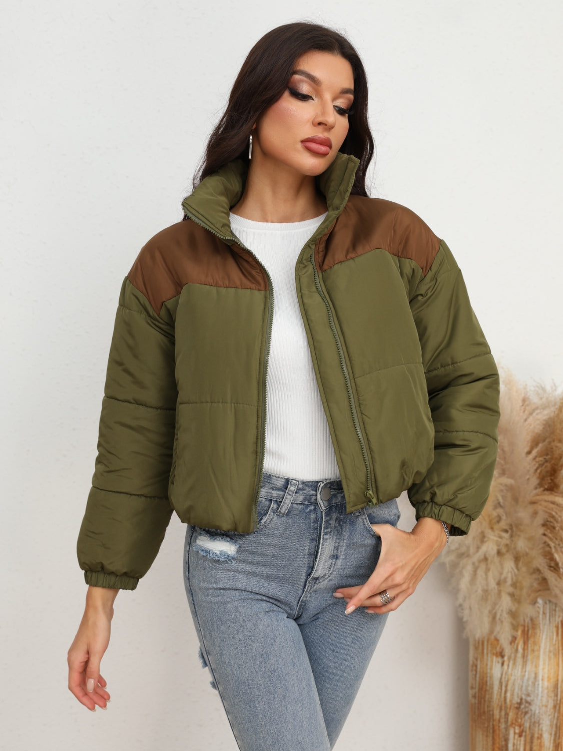Glownestbest ® | Two-Tone Zip-Up Puffer Jacket Army Green 2c7709dbb36a47caaf24a0b76b81125f-Max Glownestbest