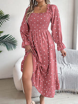 Polka Dot Flounce Sleeve Midi Dress Dusty Pink 2ca8909f-34ef-4d48-8830-e42b87d01ef3-Max Glownestbest