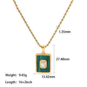 18K Gold Inlaid White Zircon Malachite Twist Chain Square Pendant Necklace 2d0b852f-3df2-4c99-8e7c-122e60b61c80 Artshiney